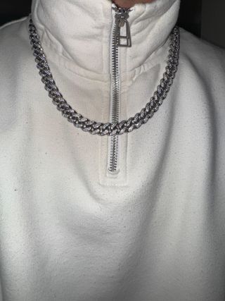 Cadena cubana con diamantes y oro blanco