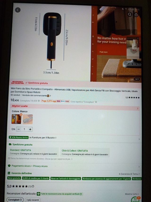 Mini ferro da stiro da viaggio