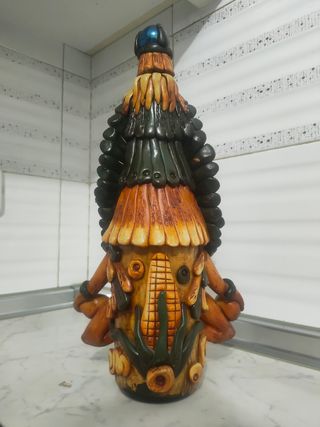 FIGURA XL BOTELLA AZTECA MAYA MEXICO OBSIDIANA