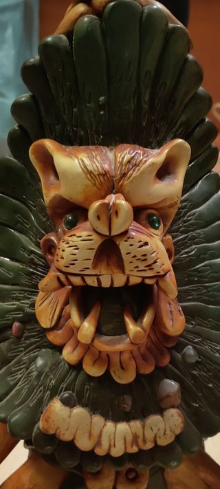 FIGURA XL BOTELLA AZTECA MAYA MEXICO OBSIDIANA