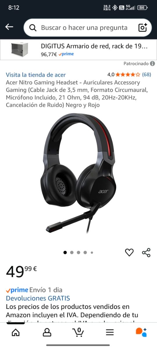 Cuffie Acer Nitro Gaming NHW820 SIGILLATE