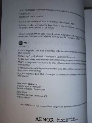 Libro ISO/IEC 20000, Guía para la gestión TIC