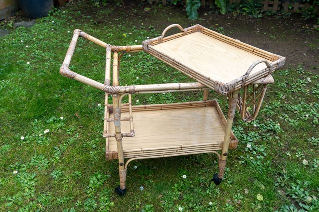 Carrito, bandeja extraíble, revistero y botellero