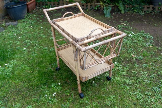 Carrito, bandeja extraíble, revistero y botellero