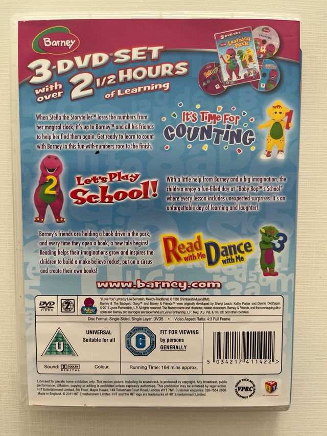 4 DVDs infantiles de Barney en INGLES