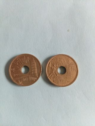 2 monedas de 25 pesetas 
