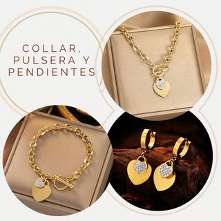 Collar, pulsera y pendientes chapados en oro