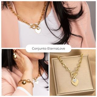 Collar, pulsera y pendientes chapados en oro