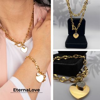 Collar, pulsera y pendientes chapados en oro