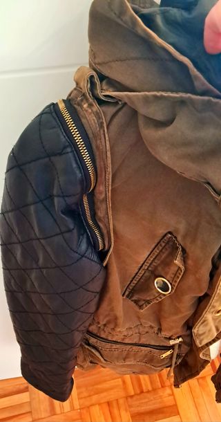 Parka desmontable mangas cuero Zara Xs