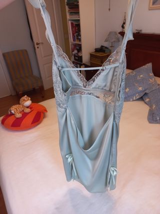 Camisón lencero satén verde turquesa