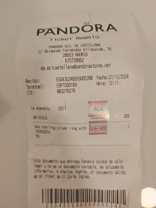 Anillo de plata Pandora