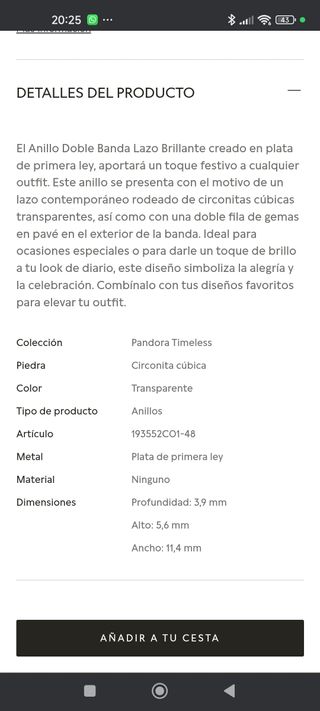 Anillo de plata Pandora