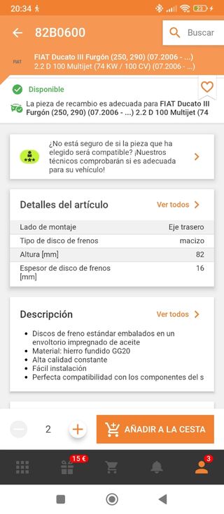2 Discos de freno eje trasero nuevos