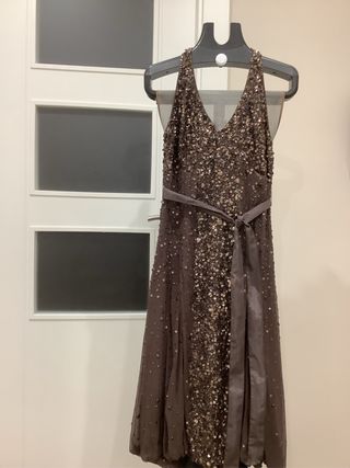 Vestido fiesta seda marron. Tintoretto.