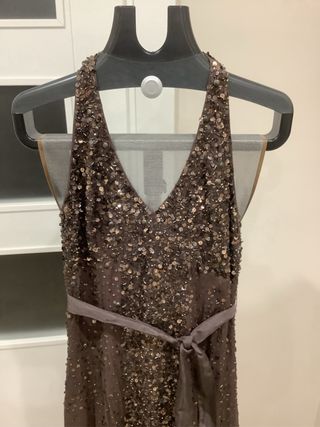 Vestido fiesta seda marron. Tintoretto.