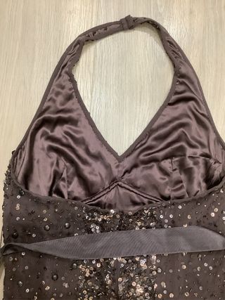 Vestido fiesta seda marron. Tintoretto.