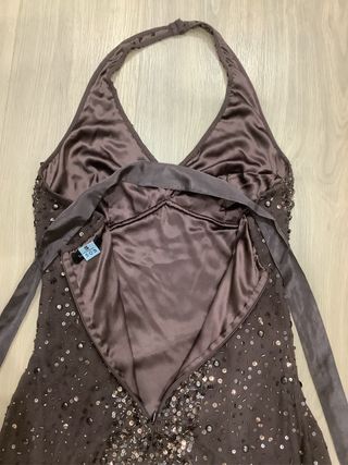 Vestido fiesta seda marron. Tintoretto.