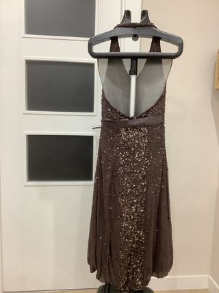 Vestido fiesta seda marron. Tintoretto.