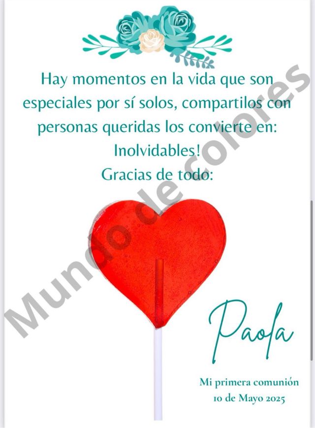 Tarjeta agradecimiento piruleta eventos