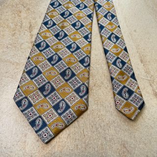 Cravatta Giorgio Armani Blu Oro Argento 100% Seta