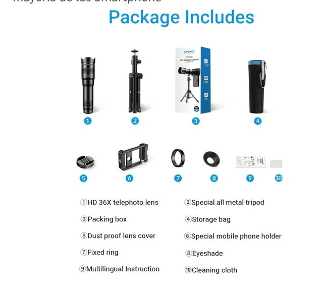 Apexel HD 36X Lente Teleobjetivo