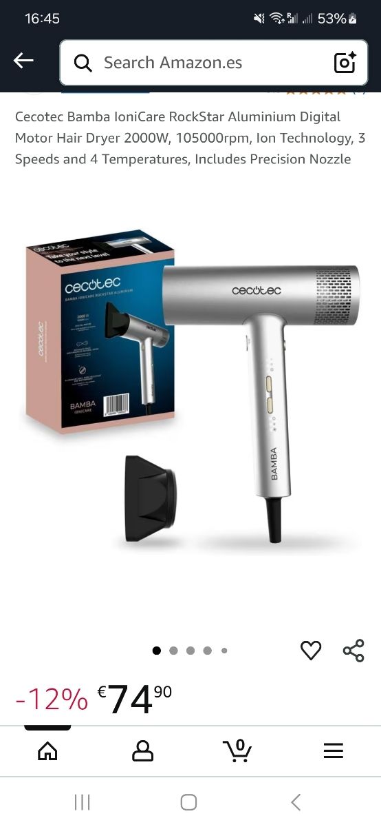 Secador de pelo profesional Cecotec Bamba Ionicare