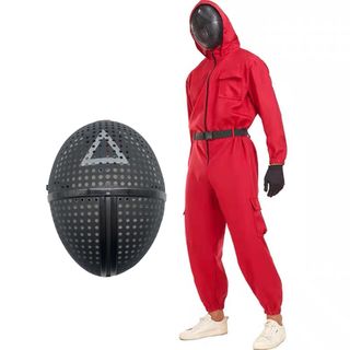 Mono rojo máscara rectangular para juego calamar