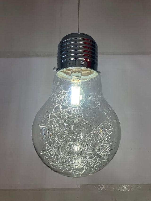 Lampadario a "lampadina" metallo/vetro d.30