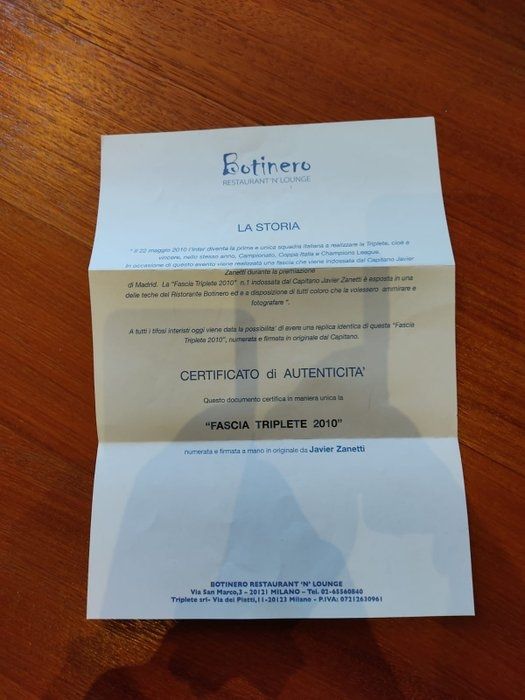 Fascia Javier Zanetti Inter autografata