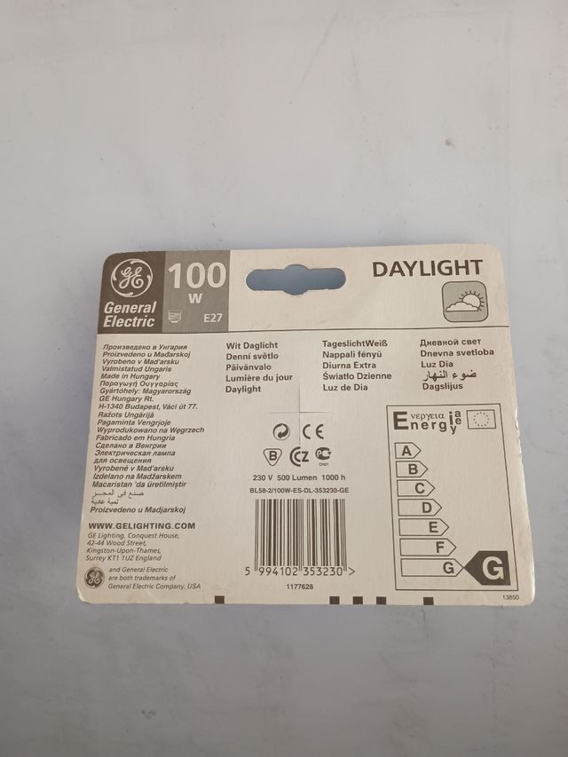 PACK 2 BOMBILLAS E27 GE DAYLIGHT 100W
