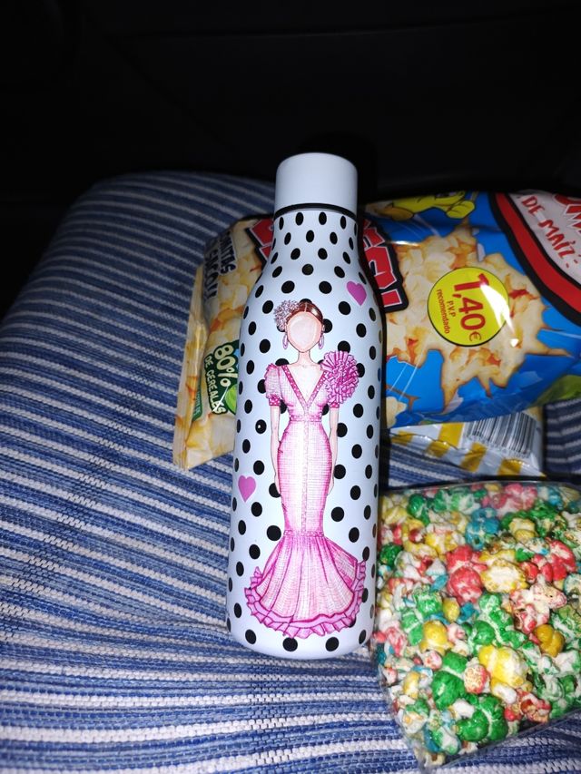 Botella termo aluminio blanca flamenco feria traje