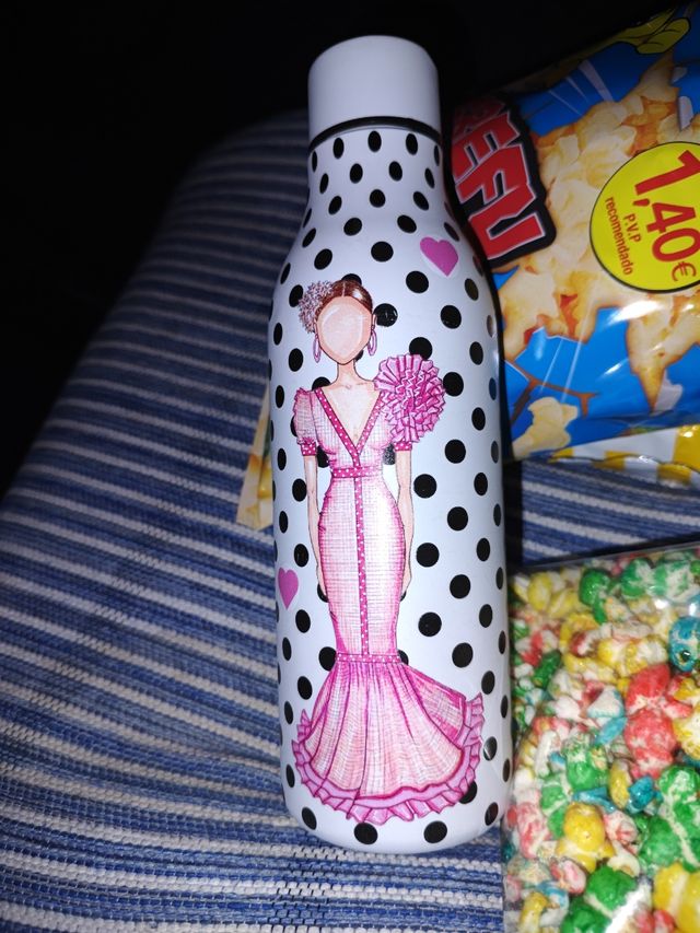 Botella termo aluminio blanca flamenco feria traje