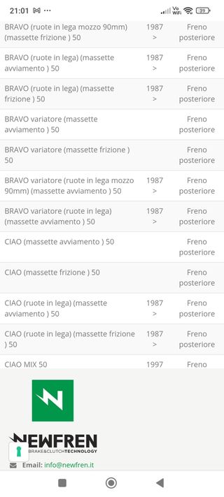 Ganascia freno Italjet Gilera Piaggio