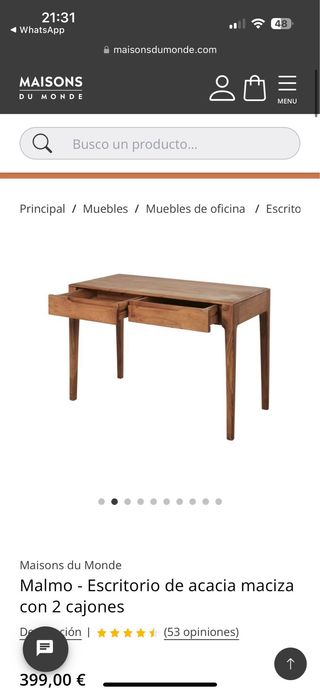 Escritorio de acacia maciza Malmo