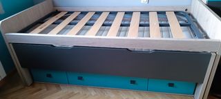 Cama nido y tres cajones de almacenaje 