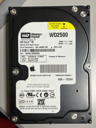 Stock n. 2 hard disk HDD - 250gb - 3,5”