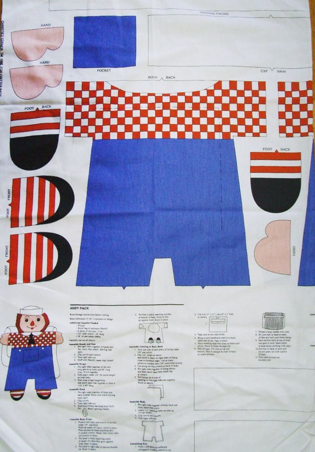 TESSUTO per realizzare pupazzo Raggedy Andy 00