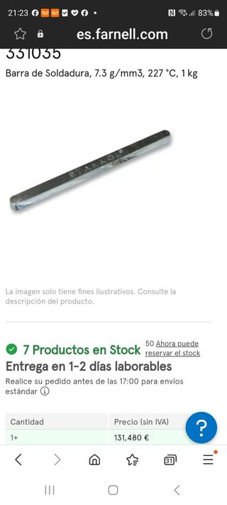 Lingote estaño 99,9%