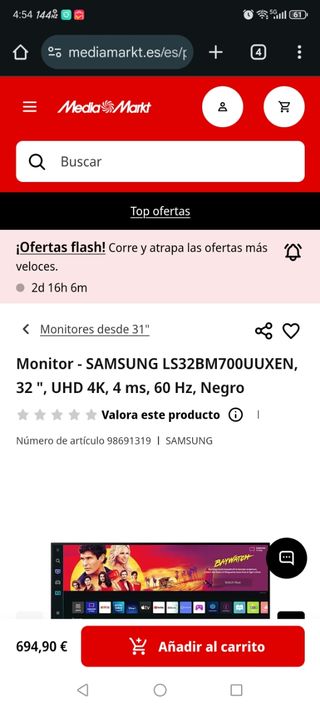Monitor Smart Samsung LS32BM700UUXEN