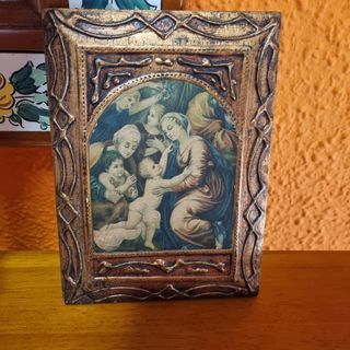 Cuadro religioso en madera antiguo.
