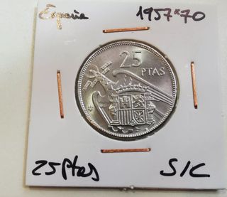MONEDA 25 PESETAS 1957*70 PERFECTO BRILL