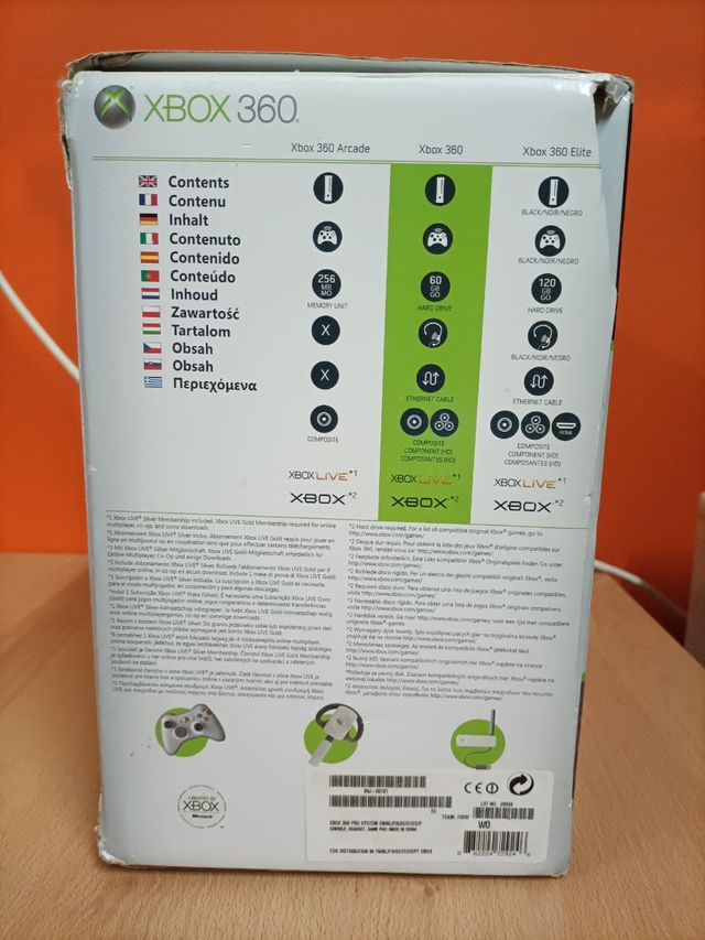 Caixa XBOX360, acessórios e brochuras