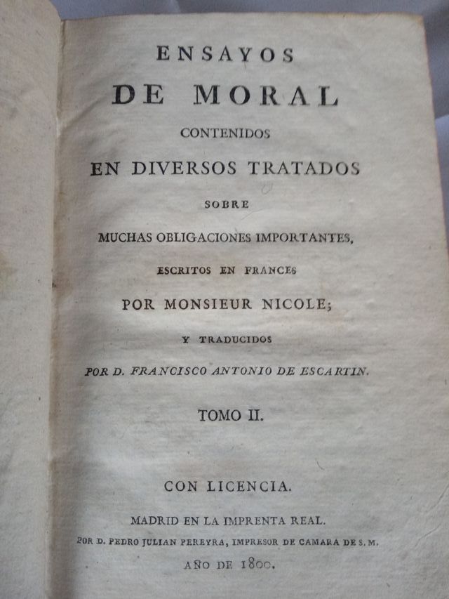 ENSAYOS MORAL MONSIEUR NICOLE TOMO II AÑO 1800