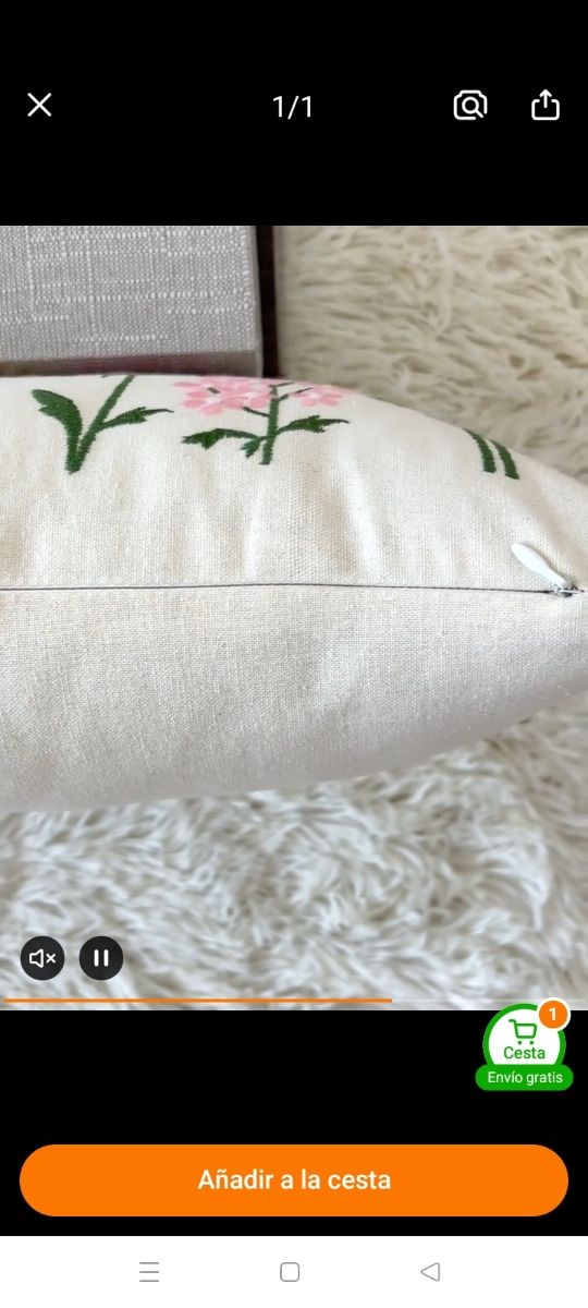 Funda de cojín bordadas.50*30cm.Motivos florales