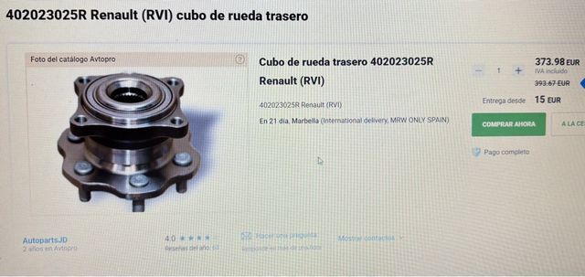 Cubo de rueda trasero Renault