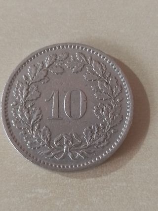 Moneda 10 céntimos de franco suizo 1974