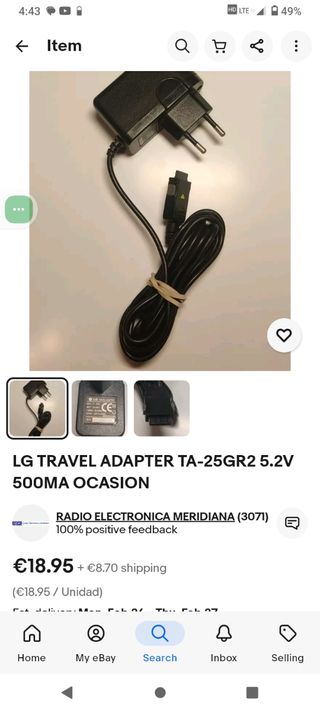 LG TRAVEL ADAPTER TA-25GR2 5.2V 500MA OCASION