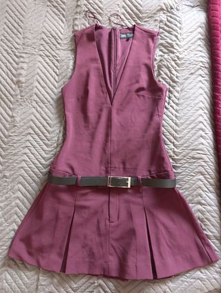 Vestido tablas burdeos zara