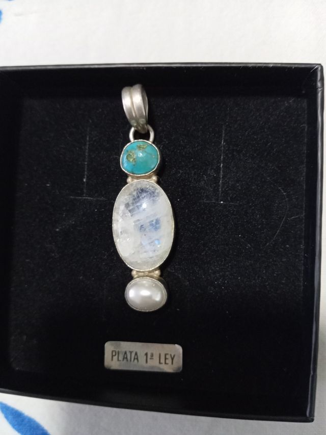 Colgante piedra luna,turquesa y perla